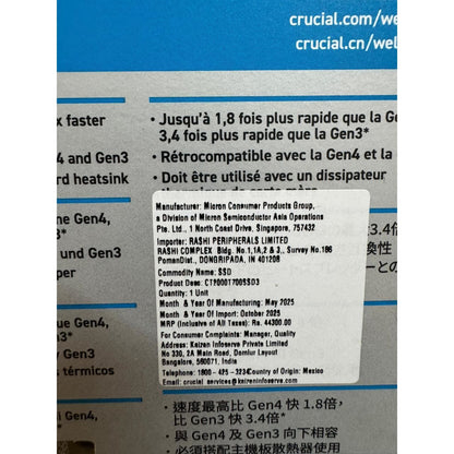 Crucial T700 2TB Gen5 NVMe M.2 SSD - Up to 12,400 MB/s Used SSD
