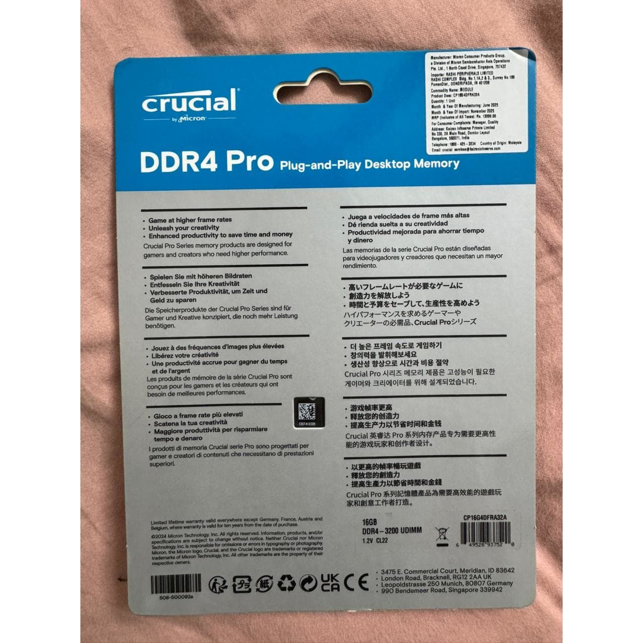 Crucial Pro Series 16GB 3200MHz CL22 DDR4 Used RAM