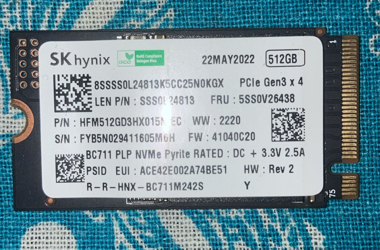 SK Hynix 512GB NVMe M.2 Gen3 (2220) Internal SSD Used SSD