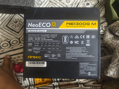 ANTEC NeoECO, NE1300G M ATX3.0, 1300W Full Modular 80+ Gold PCIE 5.0 Japanese Caps, Zero RPM 1300 Watts Used PSU