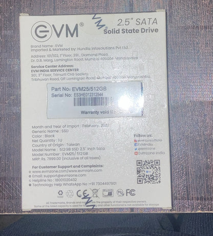 EVM 512GB SATA Internal SSD | Up to 55MB/s Read 500MB/s Write Used SSD