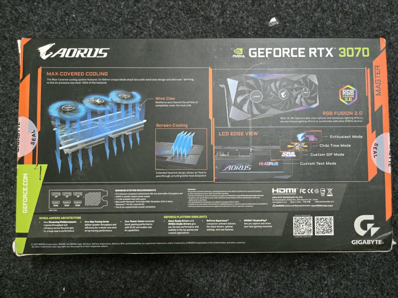Gigabyte  AORUS GeForce RTX 3070 MASTER LCD Edge View screen 8GB Used GPU