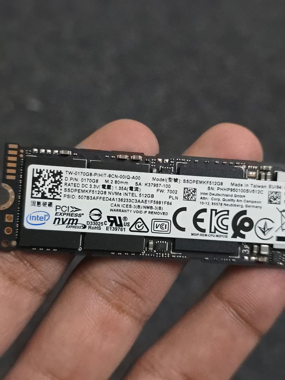 Intel 600p Series 512GB PCIe Gen3 NVMe Used SSD