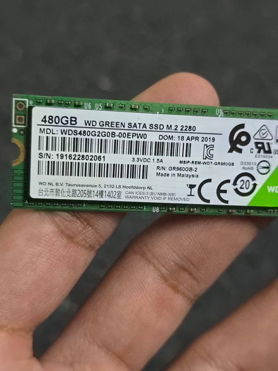 WD Green 480GB M.2 SATA Used SSD