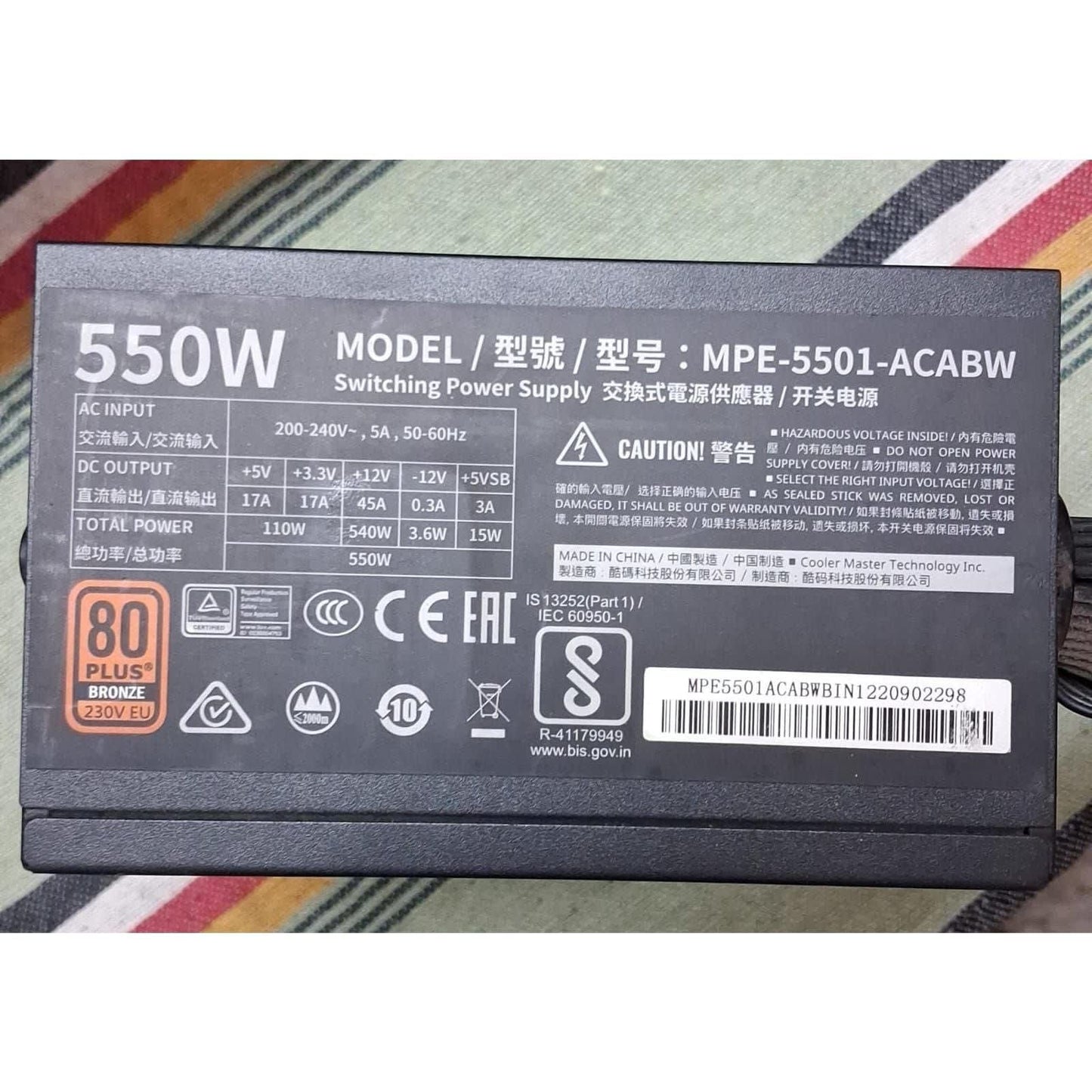 Cooler Master MWE 550 80 Plus Bronze Certified 550 Watts Used PSU - Computify.in