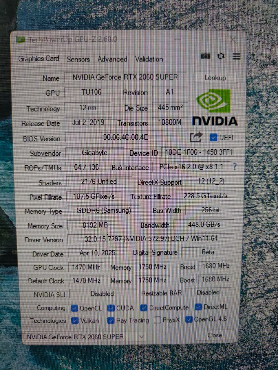 GIGABYTE GeForce RTX 2060 Super WINDFORCE OC 8GB Used GPU