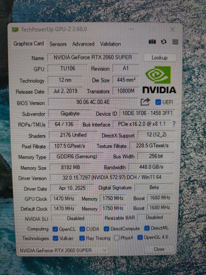 GIGABYTE GeForce RTX 2060 Super WINDFORCE OC 8GB Used GPU