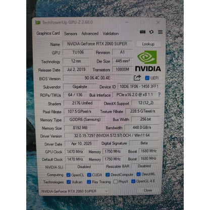 GIGABYTE GeForce RTX 2060 Super WINDFORCE OC 8GB Used GPU