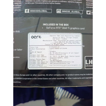 INNO3D GEFORCE RTX 3060 TI ICHILL X3 8GB Used GPU