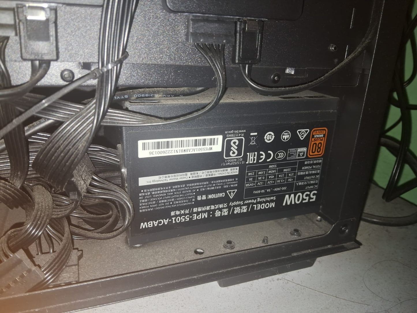 Cooler Master MWE 550 80 Plus Bronze Certified 550 Watts Used PSU