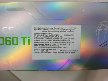 COLORFUL iGame GeForce RTX 3060 Ti Ultra W OC Triple Fan 8GB Used GPU