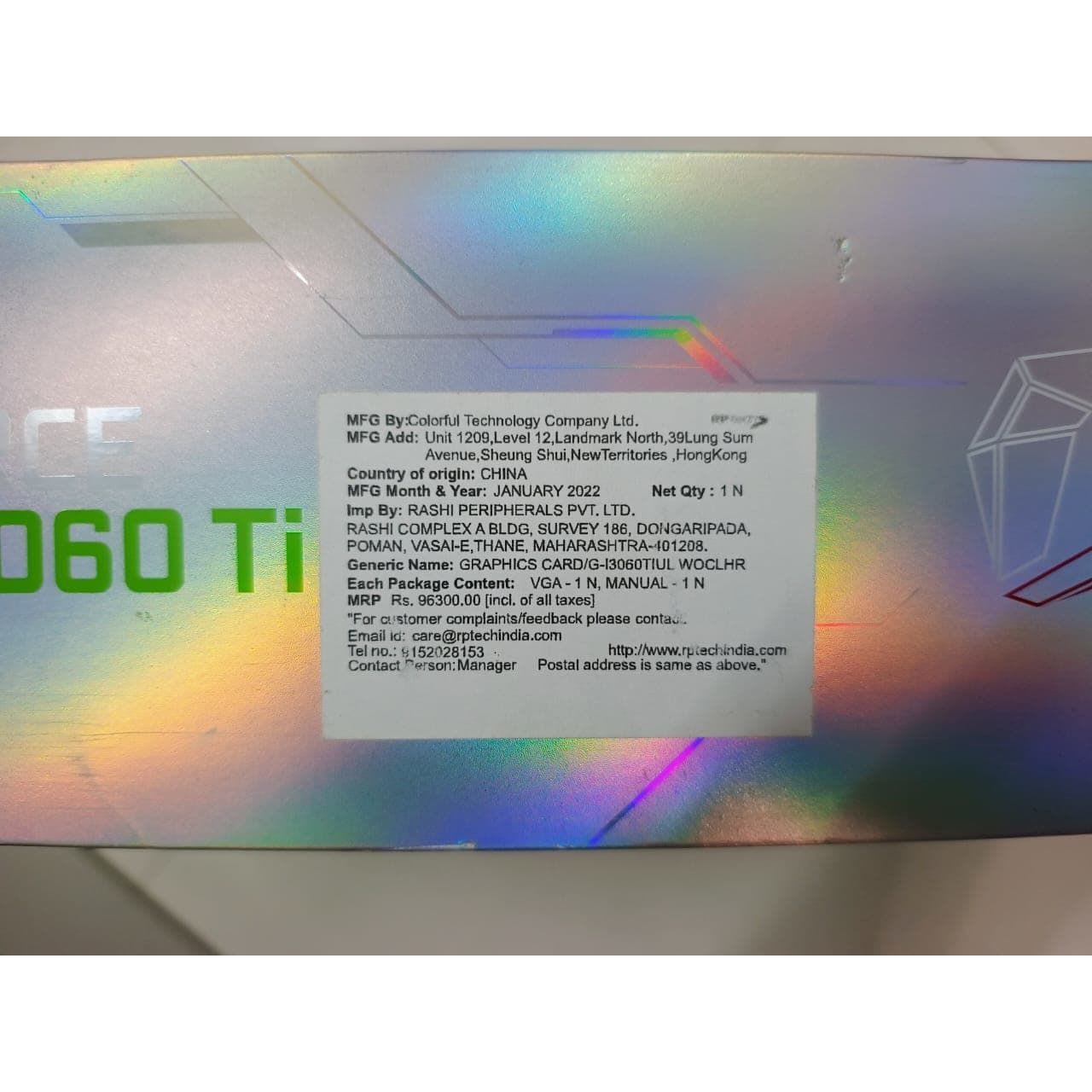 COLORFUL iGame GeForce RTX 3060 Ti Ultra W OC Triple Fan 8GB Used GPU