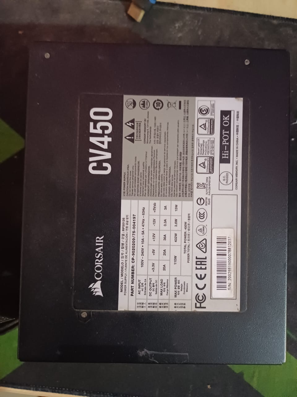 Corsair CV450 CV Series 80 Plus Bronze Certified 450 Watts Used PSU