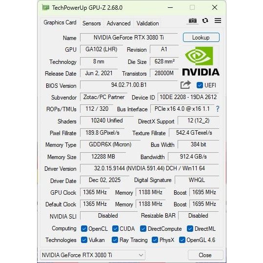 Zotac Gaming RTX 3080 Ti Trinity OC 12GB Used GPU - Computify.in