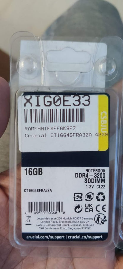 Crucial 32GB (16GBx2) DDR4 3200MHZ SODIMM Used Laptop RAM