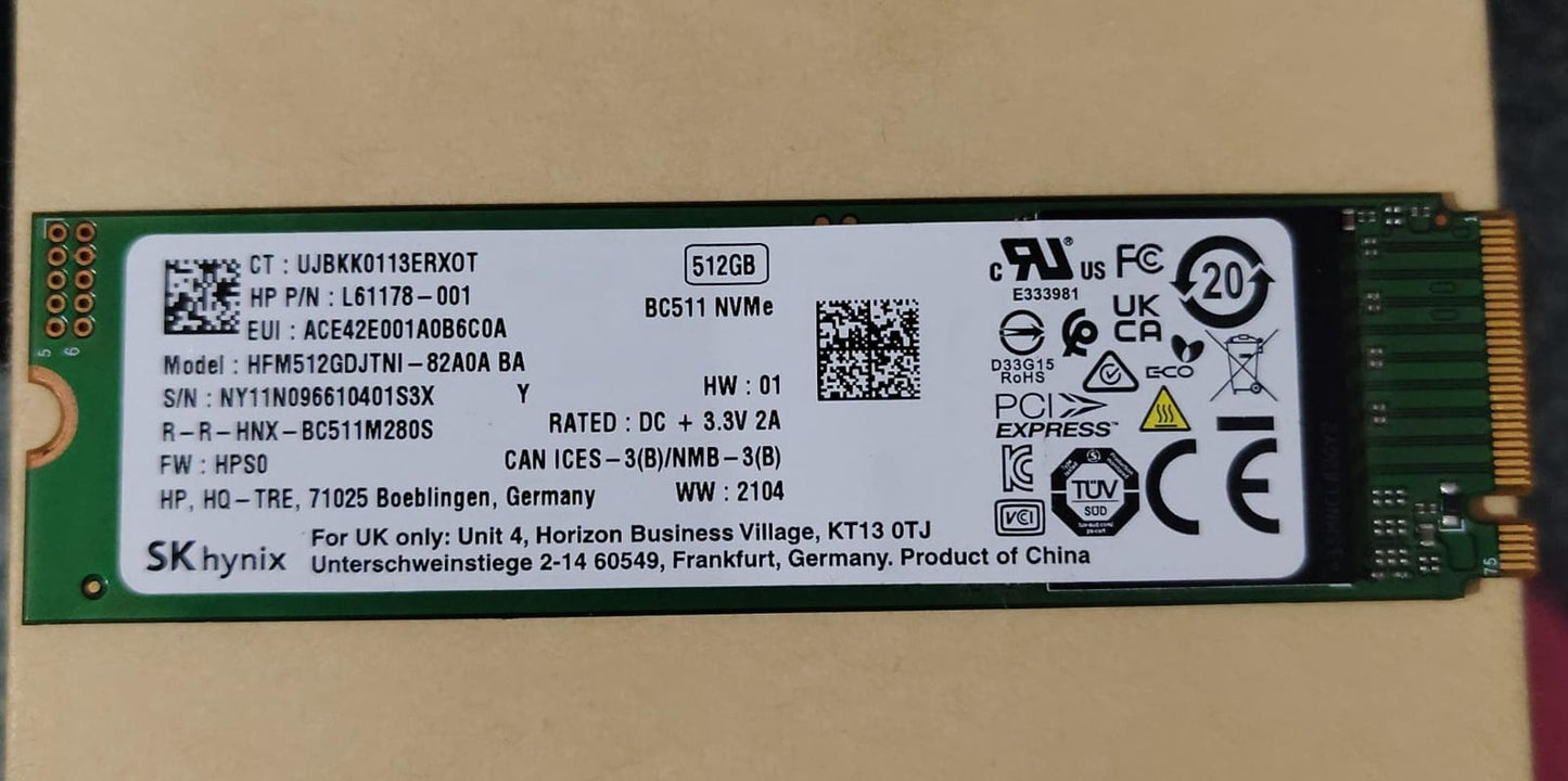 SK Hynix 512GB NVMe M.2 (2280) Internal SSD Used SSD