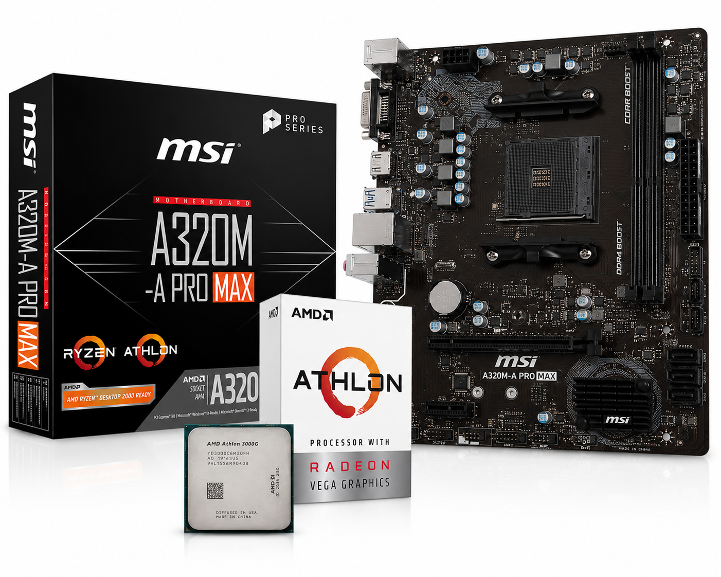 AMD ATHLON 3000G + MSI A320M A PRO MAX DDR4 (Processor+Motherboard) COMBO Used