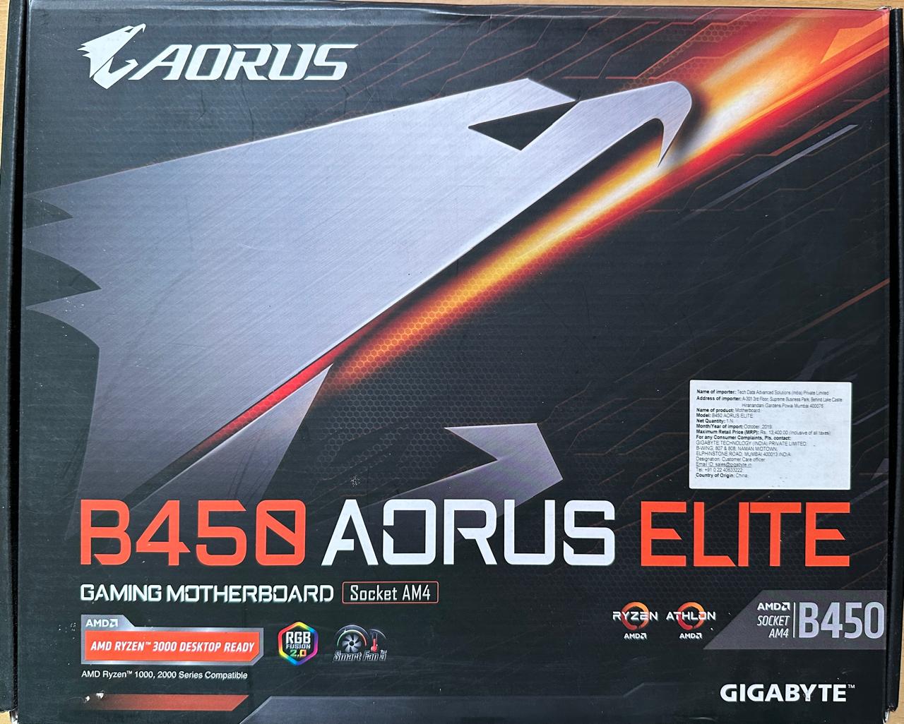 GIGABYTE B450 AORUS Elite ATX AM4 Socket DDR4 Used Motherboard