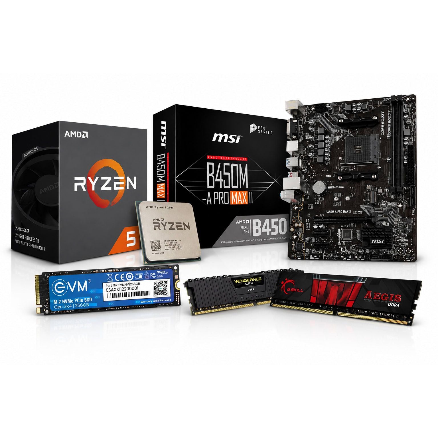 AMD Ryzen 5 2600 + MSI B450M-A PRO MAX II + 16GB Ram, 256GB SSD  (Processor+Motherboard+Ram+SSD) Used COMBO - Computify.in