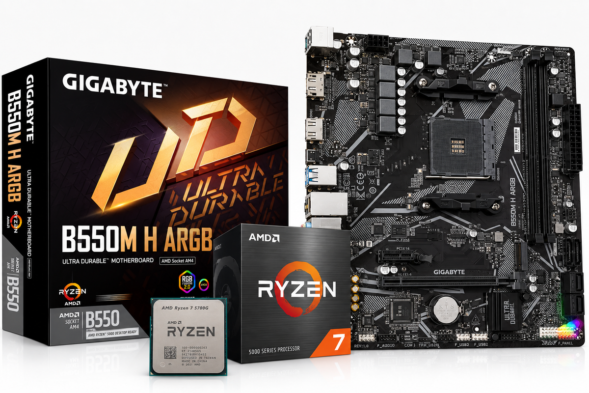 AMD Ryzen 7 5700G 8 Cores 16 Threads + Gigabyte B550M H ARGB (Processor+Motherboard) Used Combo