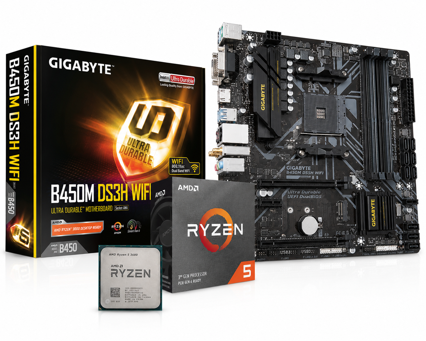 AMD Ryzen 5 3600 + Gigabyte B450m DS3H Wifi DDR4 (Processor+Motherboard) COMBO Used